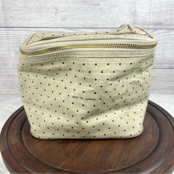 Kate Spade “Out to Lunch” Lunch Tote Beige Black Polka Dot Travel Work Insulated - Picture 2 of 13